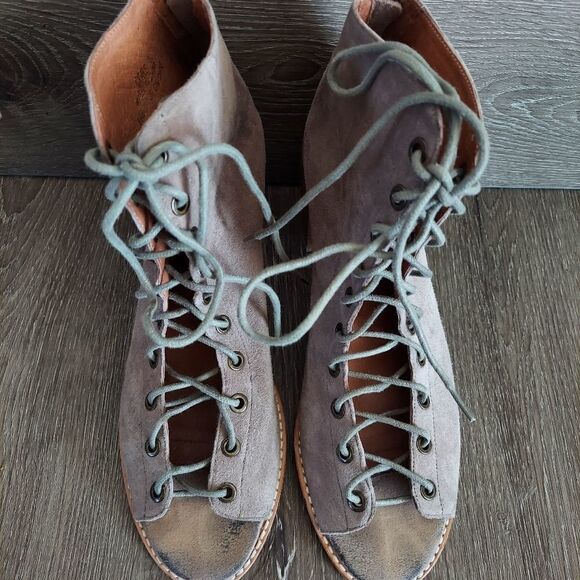 Jeffrey Campbell Cors Peep Toe Chunky Heel Lace Up Suede Bootie Womens Size 10 - Picture 3 of 11